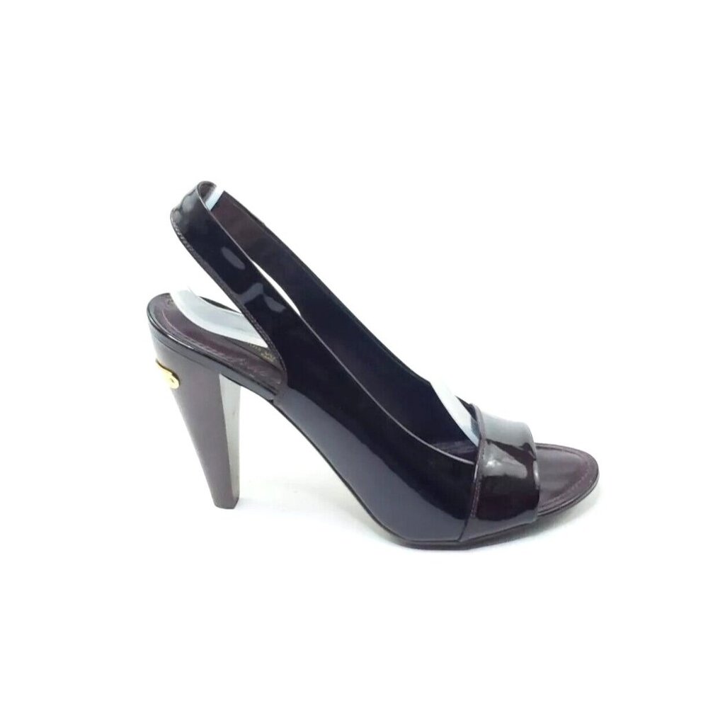 Louis Vuitton Slingback Open Toe Patent Leather Cone Heel Women US 8